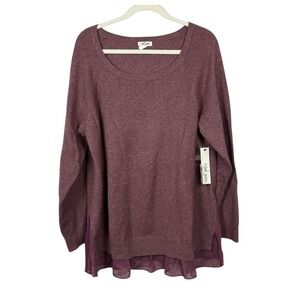 NWT Tribal Jeans Long Sleeve Scoop Neck Shirt XXL Mauve Pink Ruffled Layered